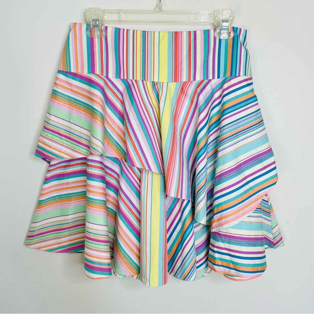 Ralph Lauren Black Label Colorful Rainbow Stripe Tiered Ruffle Preppy Skirt